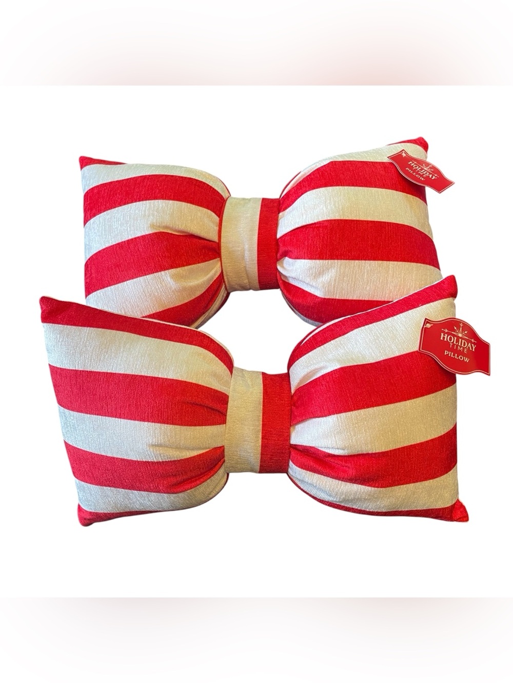 Holiday Time Festive Bow Cushion Pillows Red White Striped Christmas Winter Fun